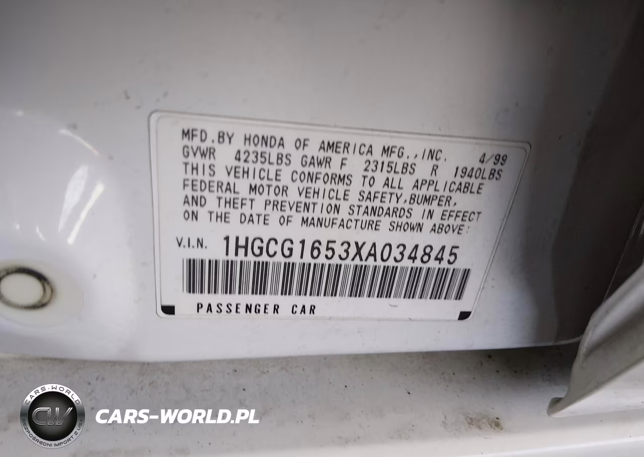 1999 Honda Accord Ex V6 VIN:1HGCG1653XA034845 - 9