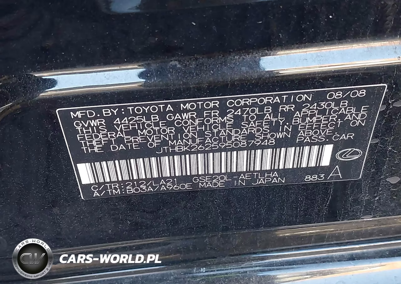 2009 Lexus Is 250 VIN:JTHBK262595087948 - 9