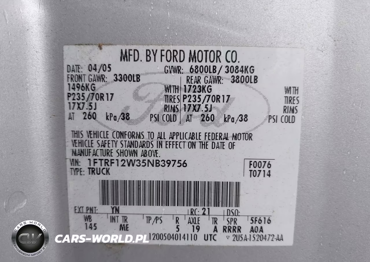 2005 Ford F-150 Stx-Xl-Xlt VIN:1FTRF12W35NB39756 - 9