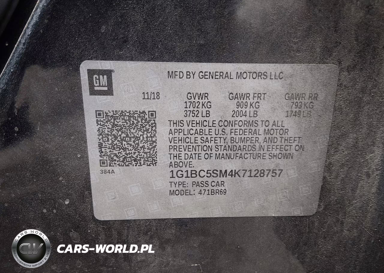 2019 Chevrolet Cruze Ls VIN:1G1BC5SM4K7128757 - 9