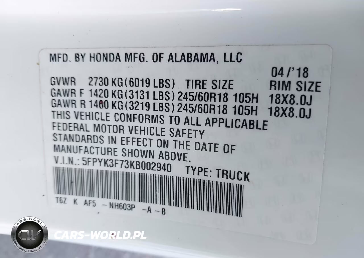 2019 Honda Ridgeline Rtl-E VIN:5FPYK3F73KB002940 - 9