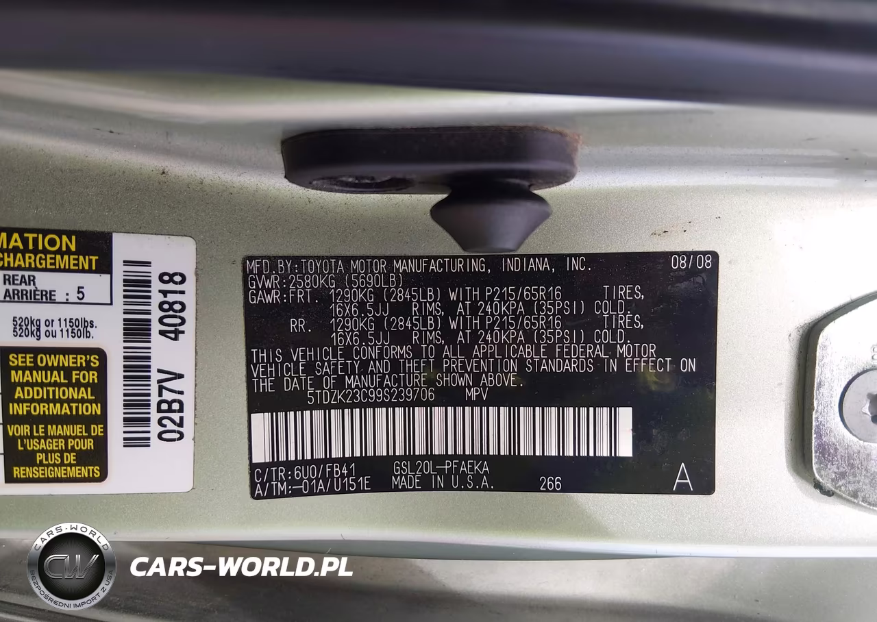2009 Toyota Sienna Ce VIN:5TDZK23C99S239706 - 9
