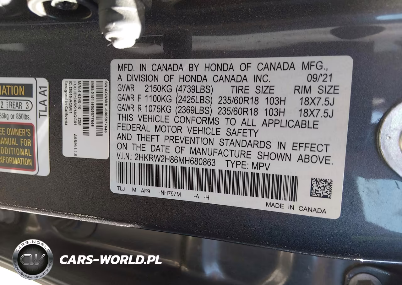 2021 Honda Cr-V Awd Ex-L VIN:2HKRW2H86MH680863 - 9