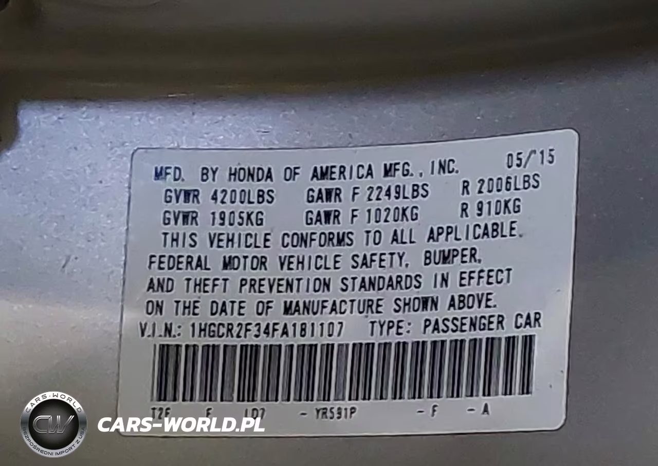 2015 Honda Accord Lx VIN:1HGCR2F34FA181107 - 9