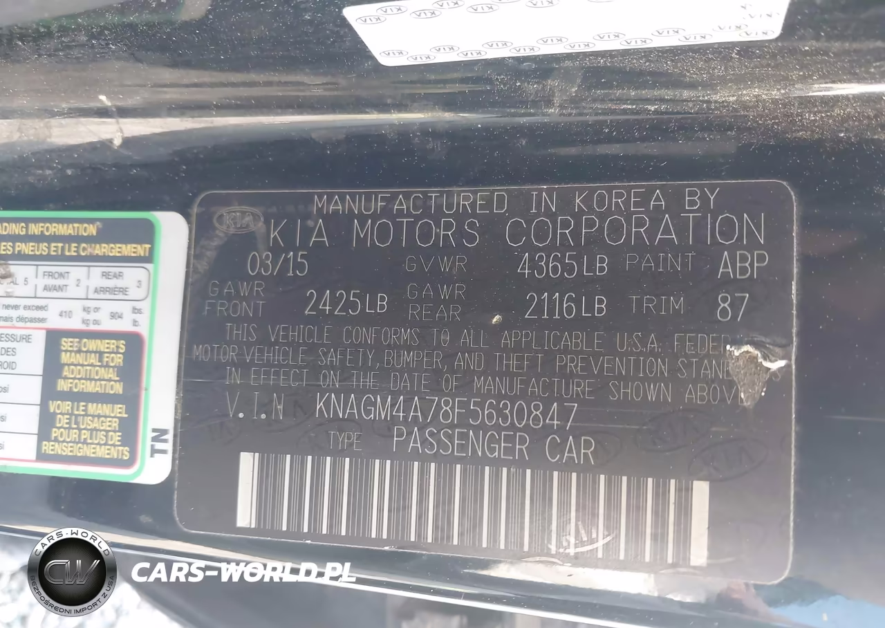 2015 Kia Optima Lx VIN:KNAGM4A78F5630847 - 9
