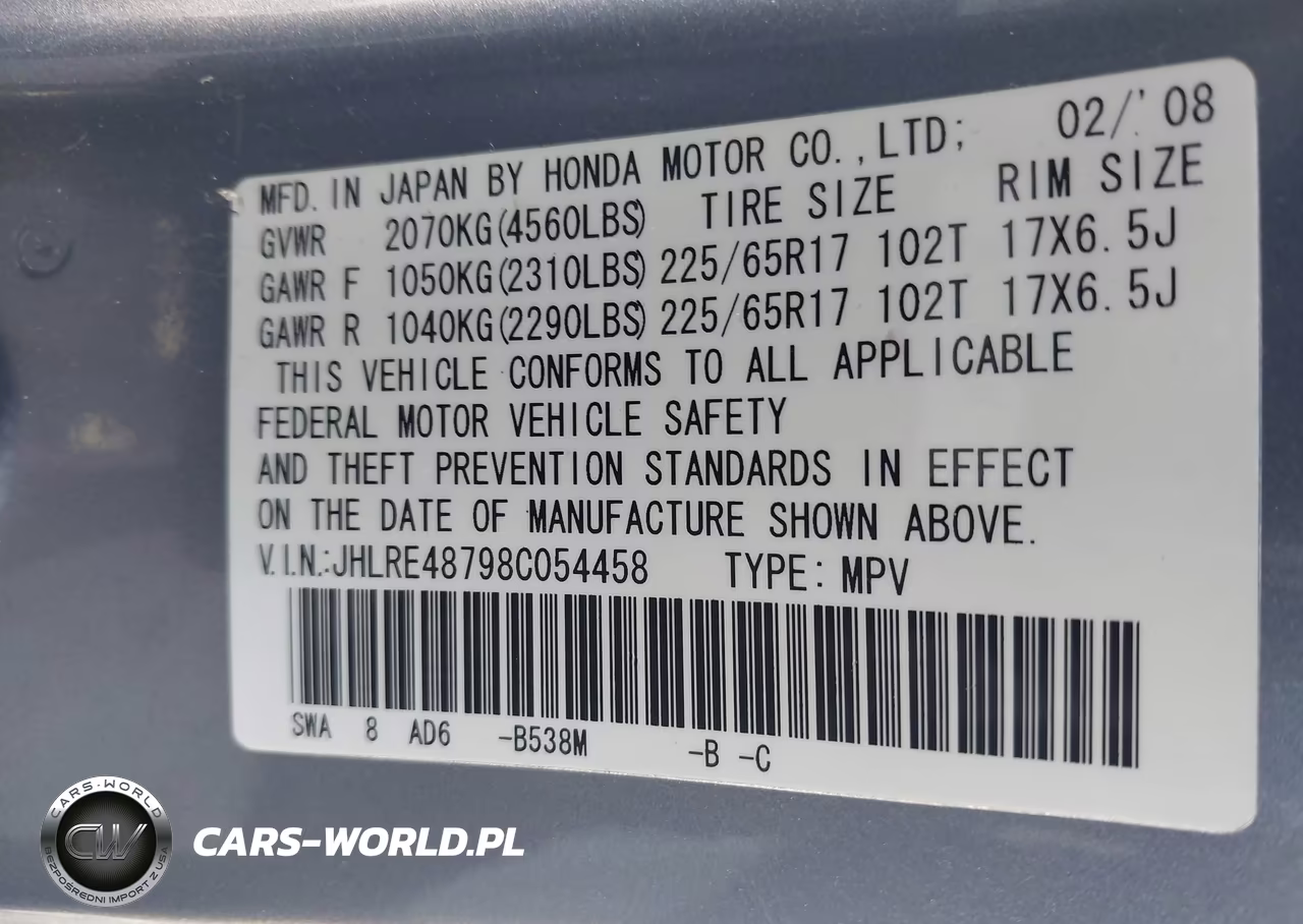 2008 Honda Cr-V Ex-L VIN:JHLRE48798C054458 - 9
