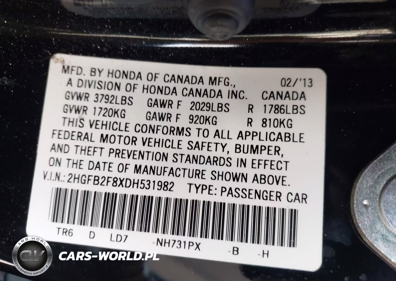 2013 Honda Civic Ex VIN:2HGFB2F8XDH531982 - 9