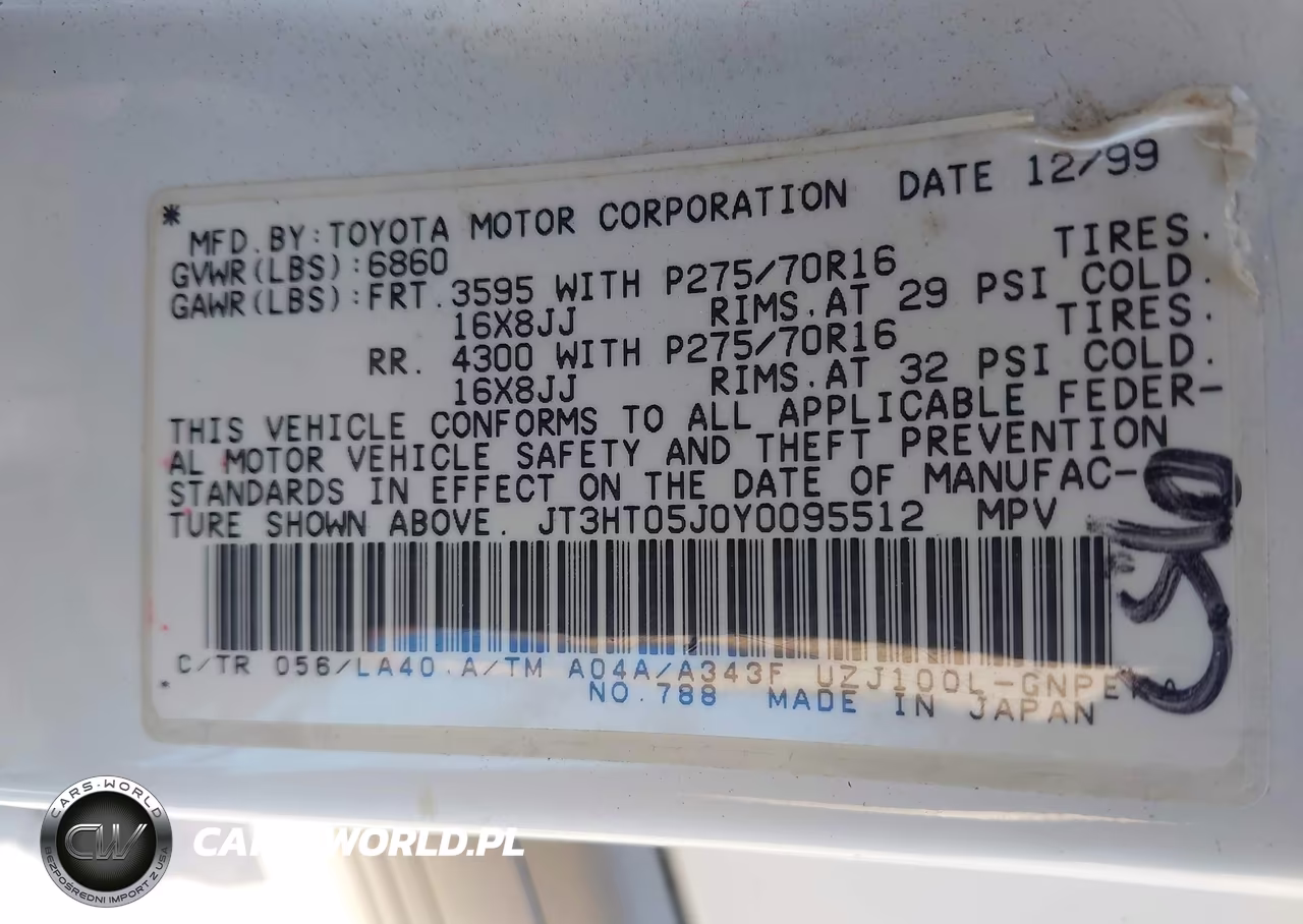 2000 Toyota Land Cruiser VIN:JT3HT05J0Y0095512 - 9