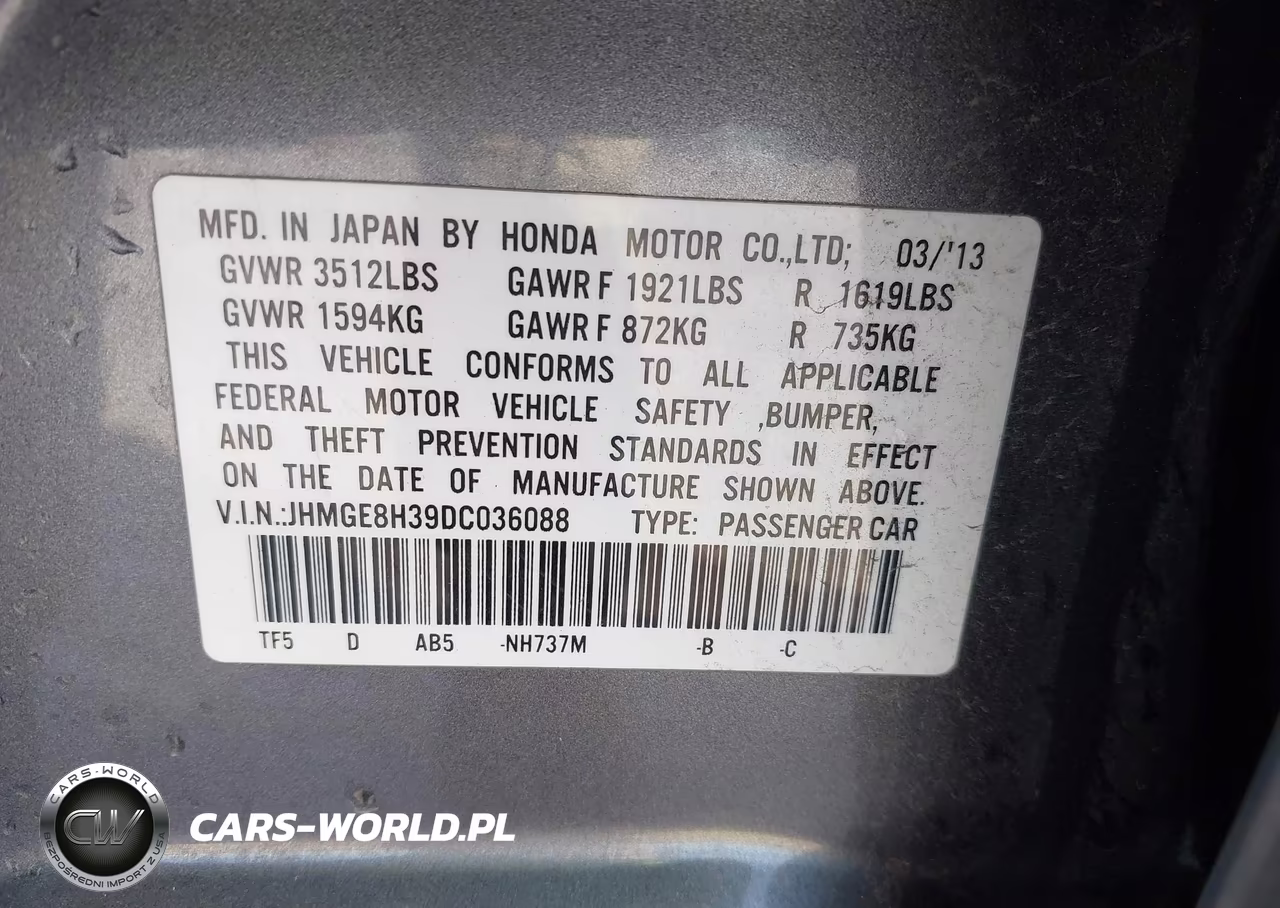 2013 Honda Fit VIN:JHMGE8H39DC036088 - 9