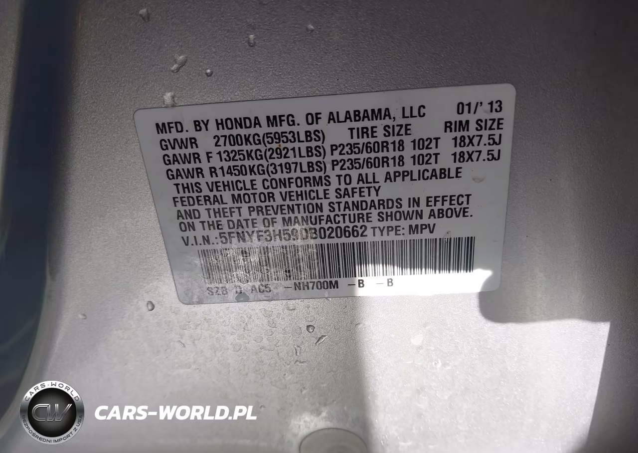 2013 Honda Pilot Ex-L VIN:5FNYF3H59DB020662 - 9
