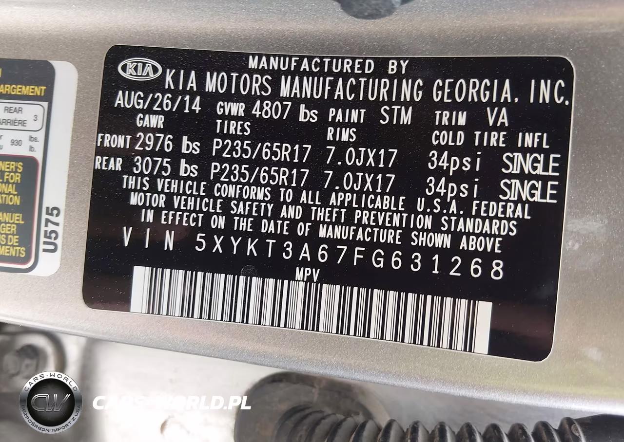 2015 Kia Sorento Lx VIN:5XYKT3A67FG631268 - 9