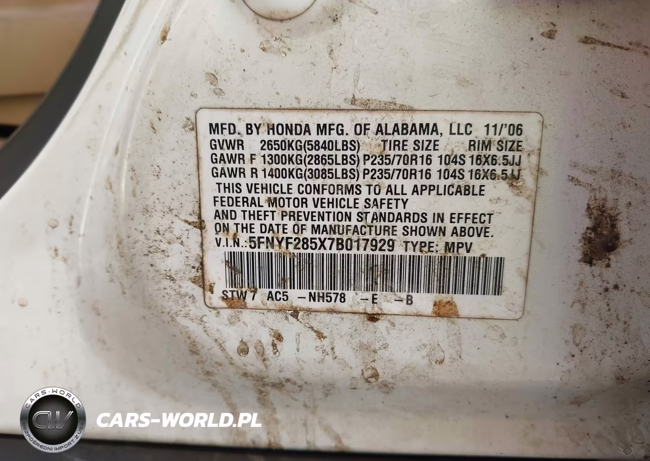 2007 Honda Pilot Ex-L VIN:5FNYF285X7B017929 - 9
