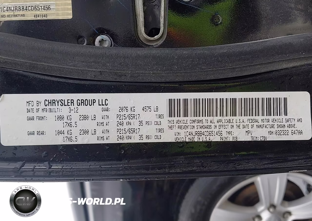 2012 Jeep Patriot Sport VIN:1C4NJRBB4CD651456 - 9