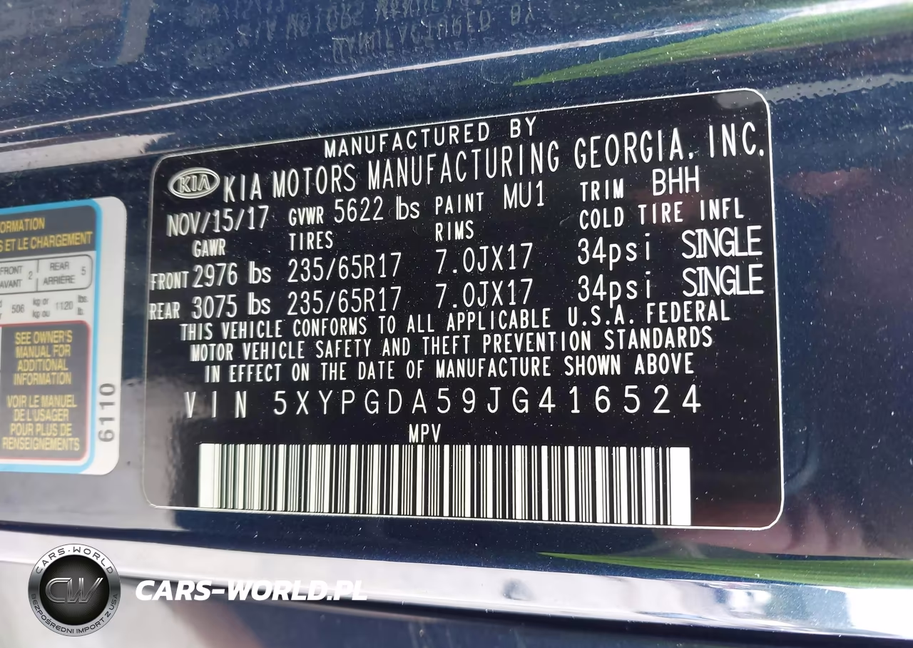 2018 Kia Sorento 3.3L Lx VIN:5XYPGDA59JG416524 - 9