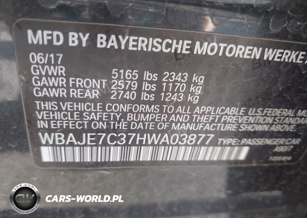 2017 BMW 540I xDrive VIN:WBAJE7C37HWA03877 - 9