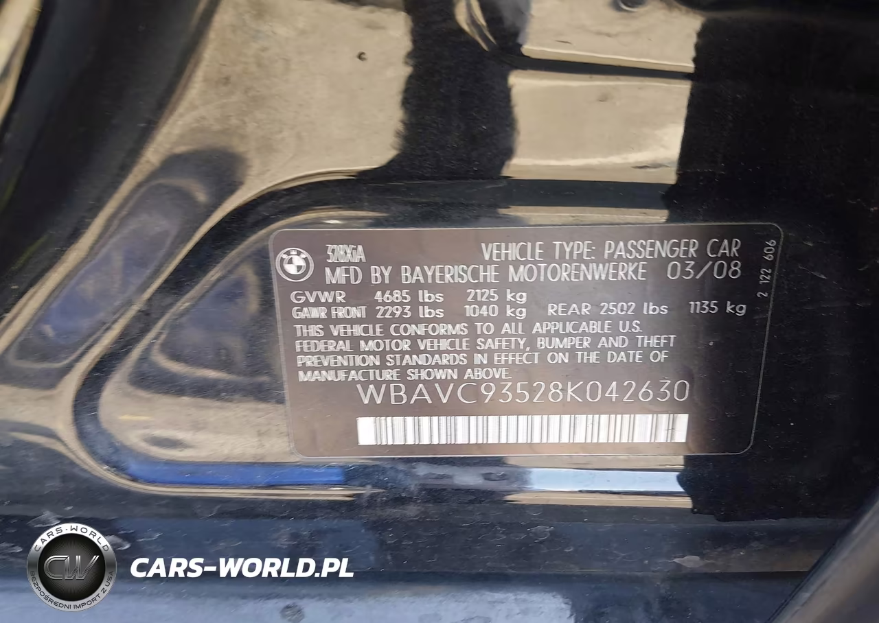 2008 BMW 328Xi VIN:WBAVC93528K042630 - 9