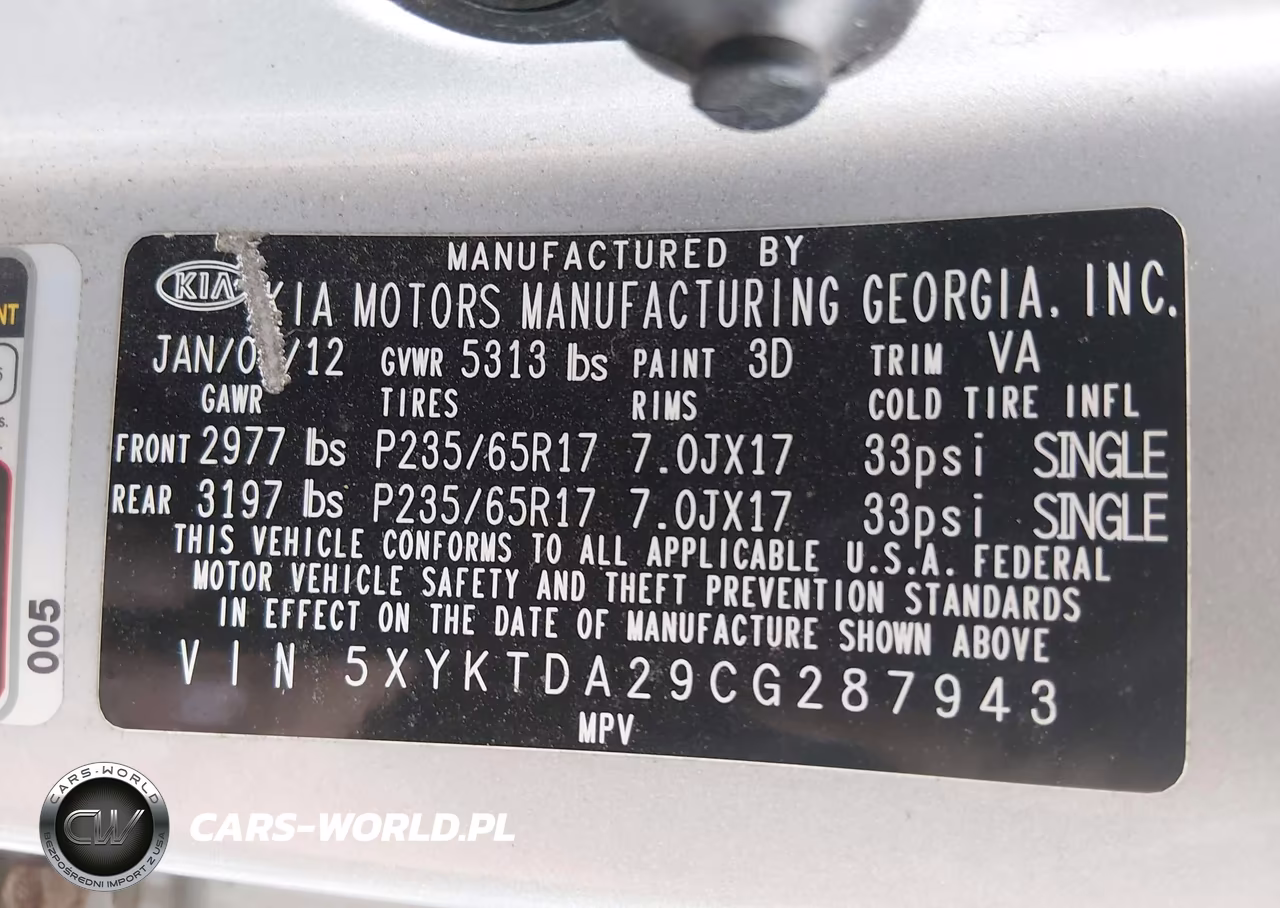 2012 Kia Sorento Lx V6 VIN:5XYKTDA29CG287943 - 9