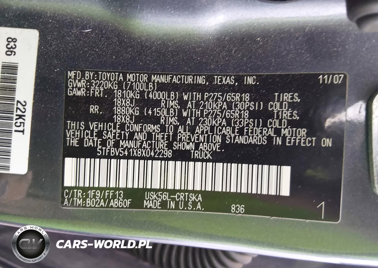 2008 Toyota Tundra Sr5 5.7L V8 VIN:5TFBV541X8X042298 - 9
