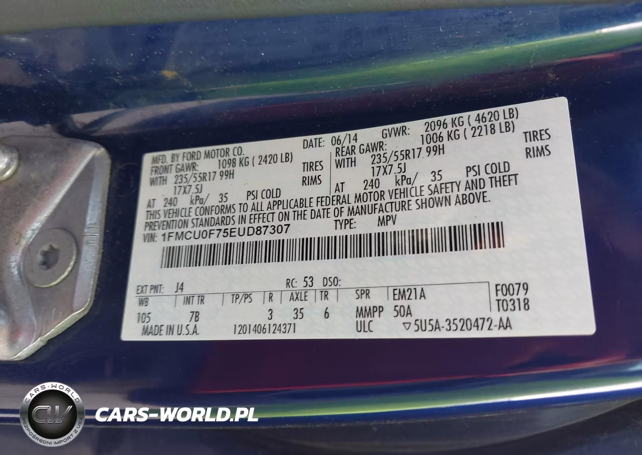 2014 Ford Escape S VIN:1FMCU0F75EUD87307 - 9
