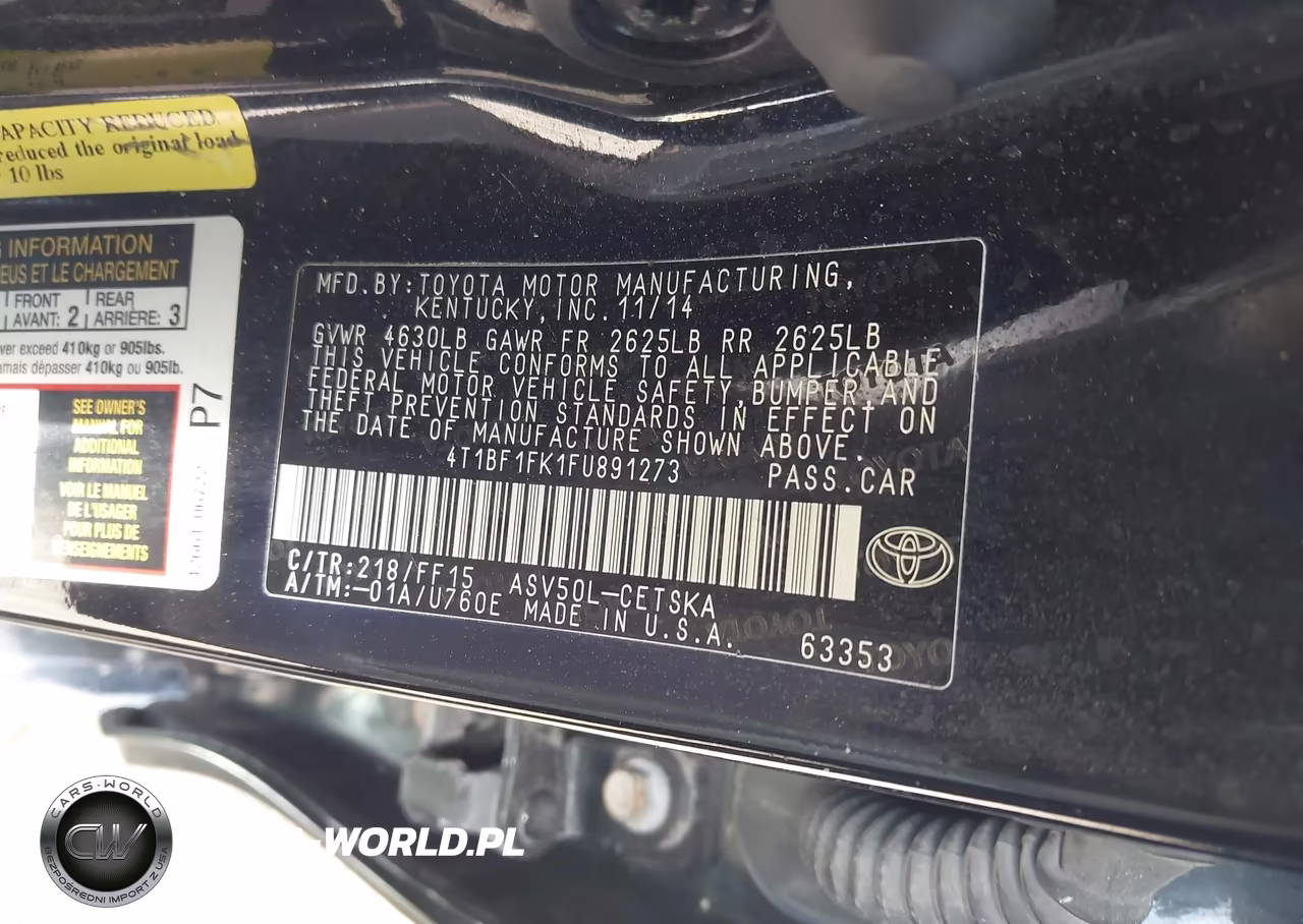 2015 Toyota Camry Se VIN:4T1BF1FK1FU891273 - 9