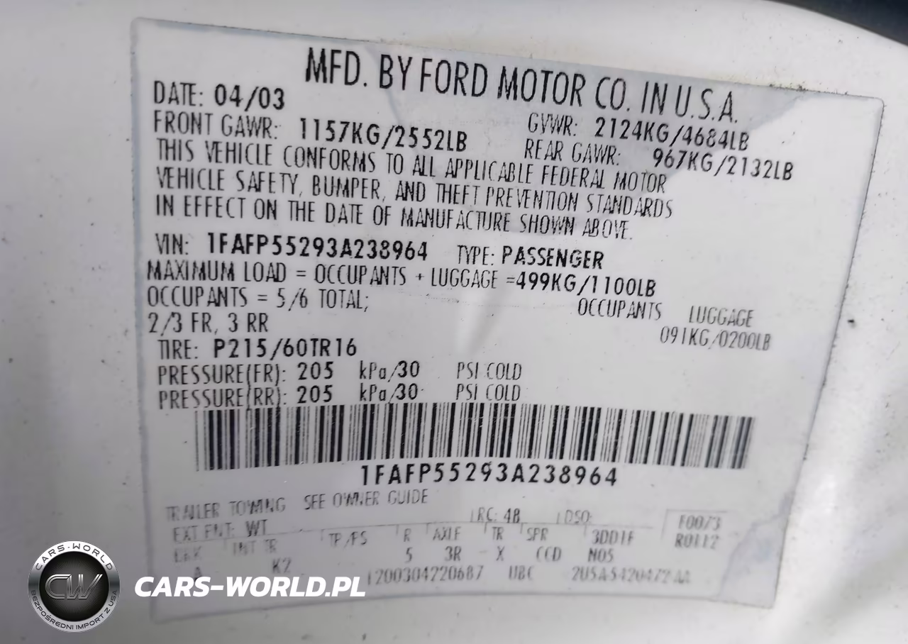 2003 Ford Taurus Ses VIN:1FAFP55293A238964 - 9