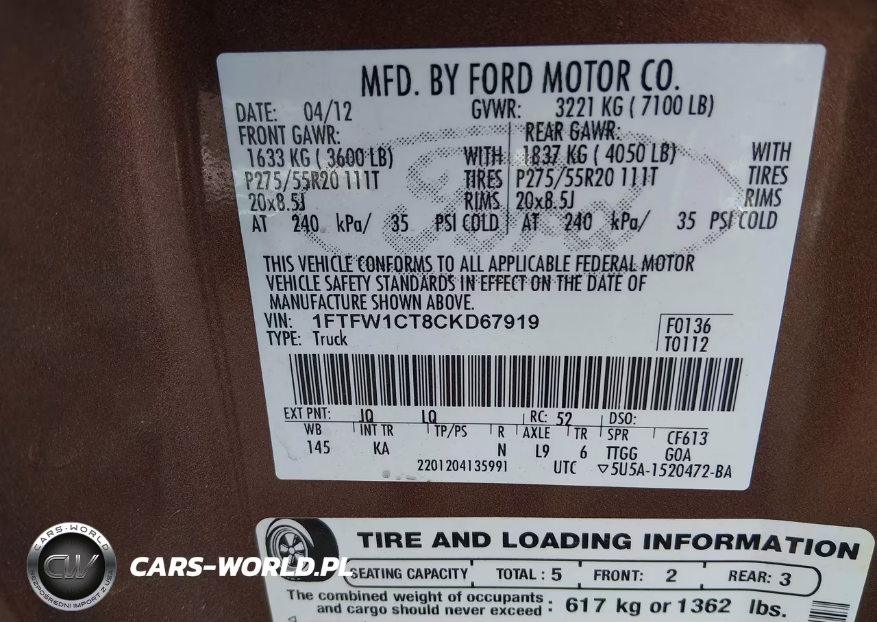 2012 Ford F-150 King Ranch VIN:1FTFW1CT8CKD67919 - 9