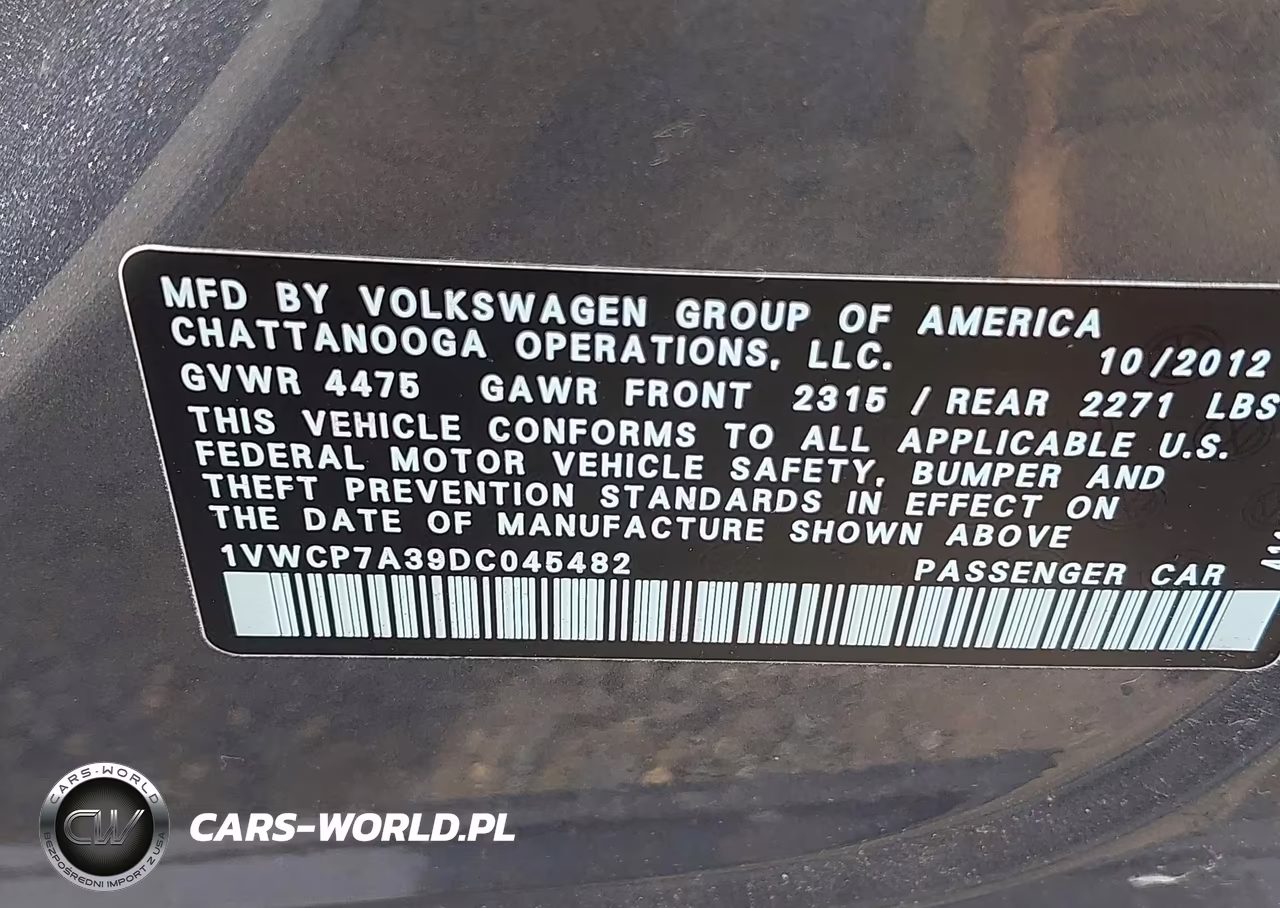 2013 Volkswagen Passat 2.5L Sel Premium VIN:1VWCP7A39DC045482 - 9