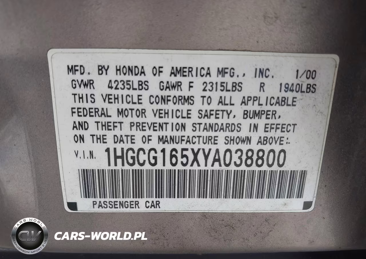 2000 Honda Accord 3.0 Ex VIN:1HGCG165XYA038800 - 9
