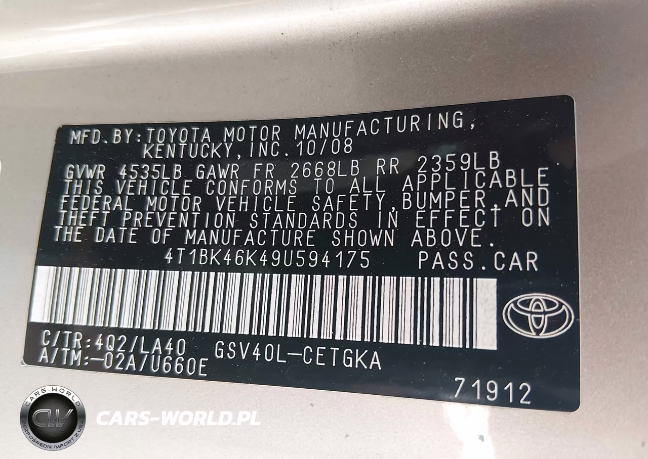 2009 Toyota Camry Xle V6 VIN:4T1BK46K49U594175 - 9