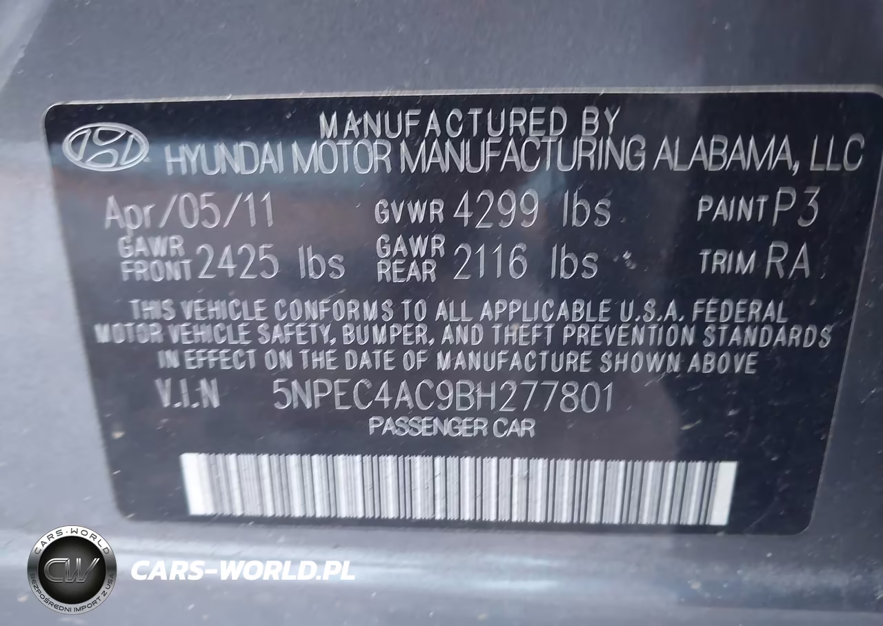 2011 Hyundai Sonata Limited VIN:5NPEC4AC9BH277801 - 9