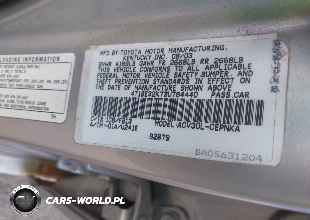 2003 Toyota Camry Le VIN:4T1BE32K73U784440 - 9