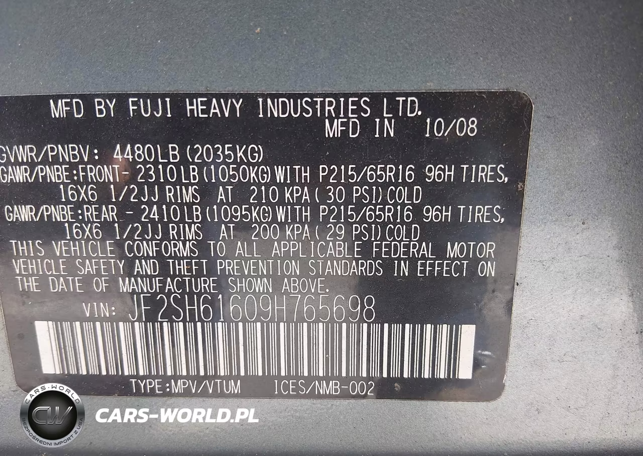 2009 Subaru Forester 2.5X VIN:JF2SH61609H765698 - 9
