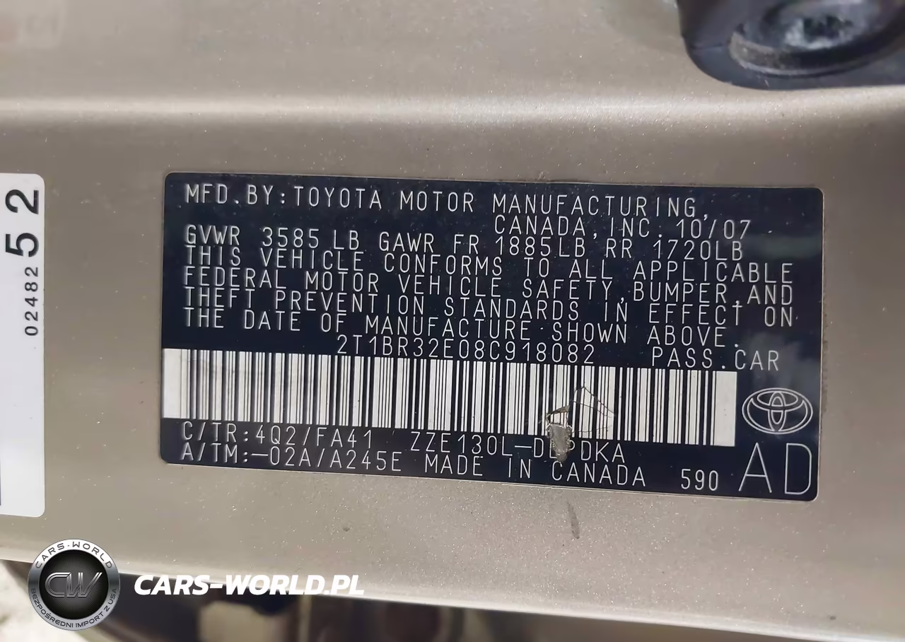 2008 Toyota Corolla Ce VIN:2T1BR32E08C918082 - 9