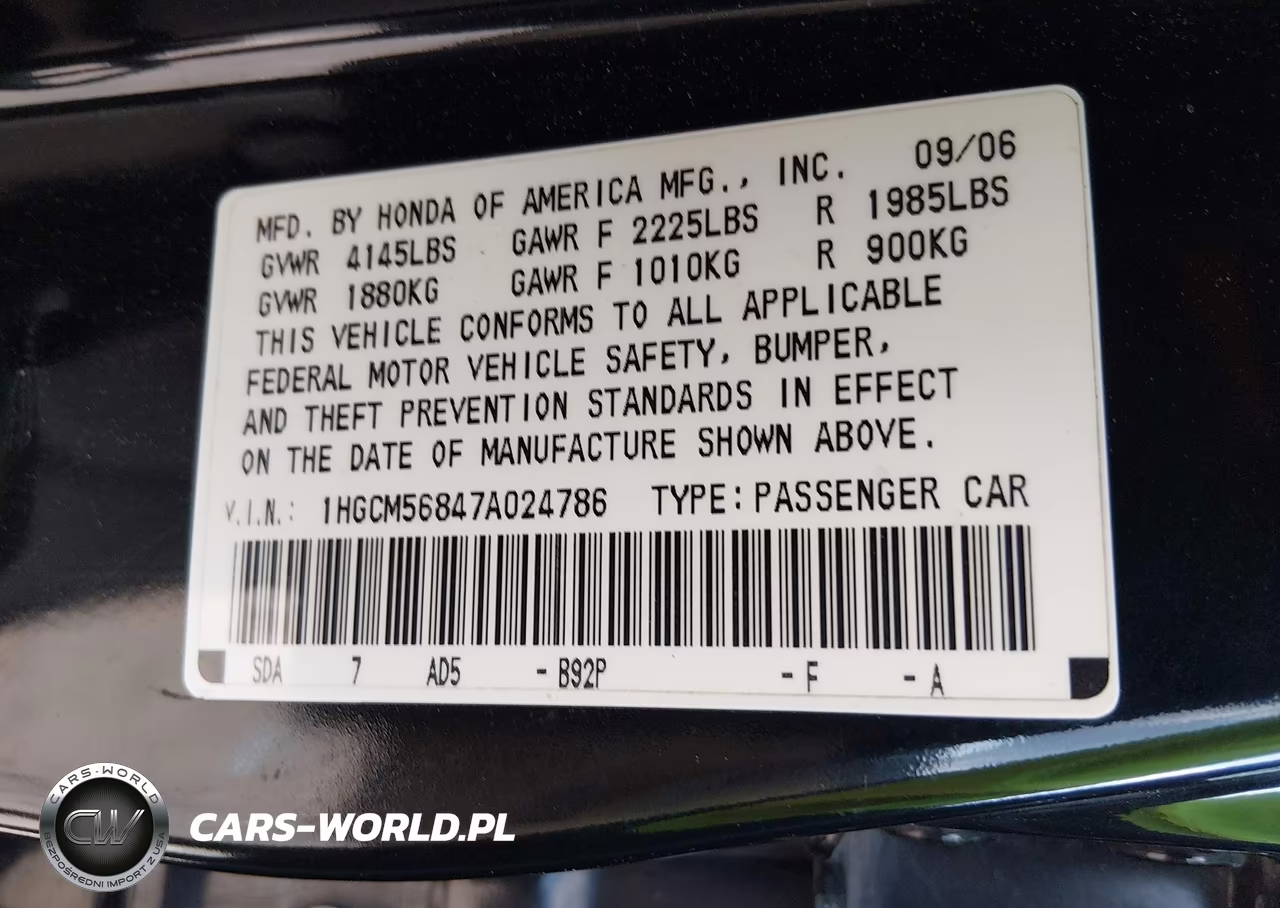 2007 Honda Accord 2.4 Ex VIN:1HGCM56847A024786 - 9