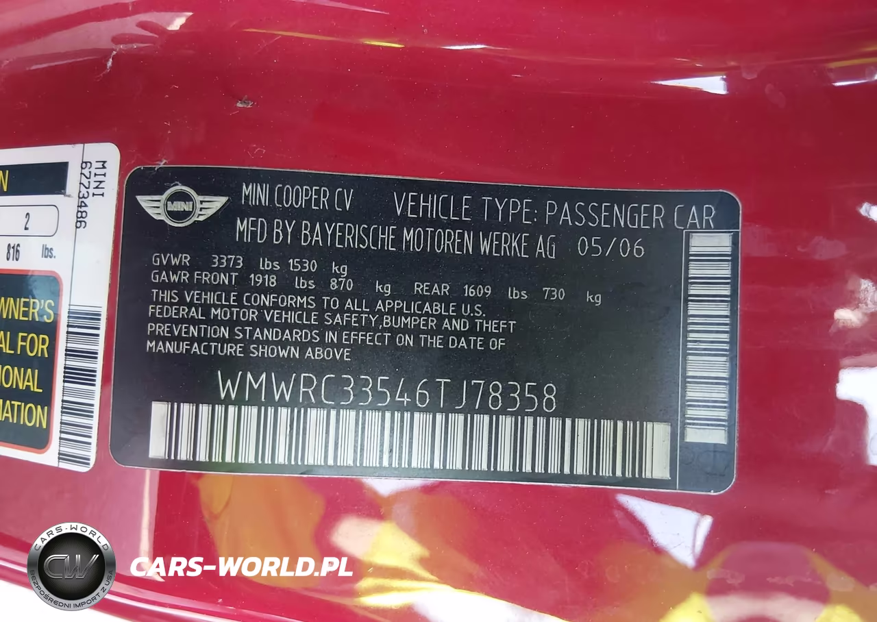 2006 Mini Cooper VIN:WMWRC33546TJ78358 - 9