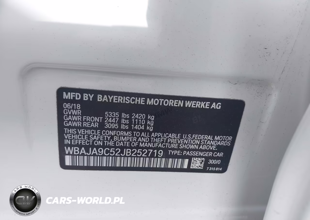 2018 BMW 530E Iperformance VIN:WBAJA9C52JB252719 - 9