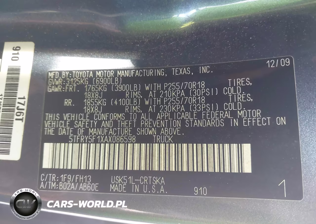 2010 Toyota Tundra Double Cab Sr5 VIN:5TFRY5F1XAX086598 - 9