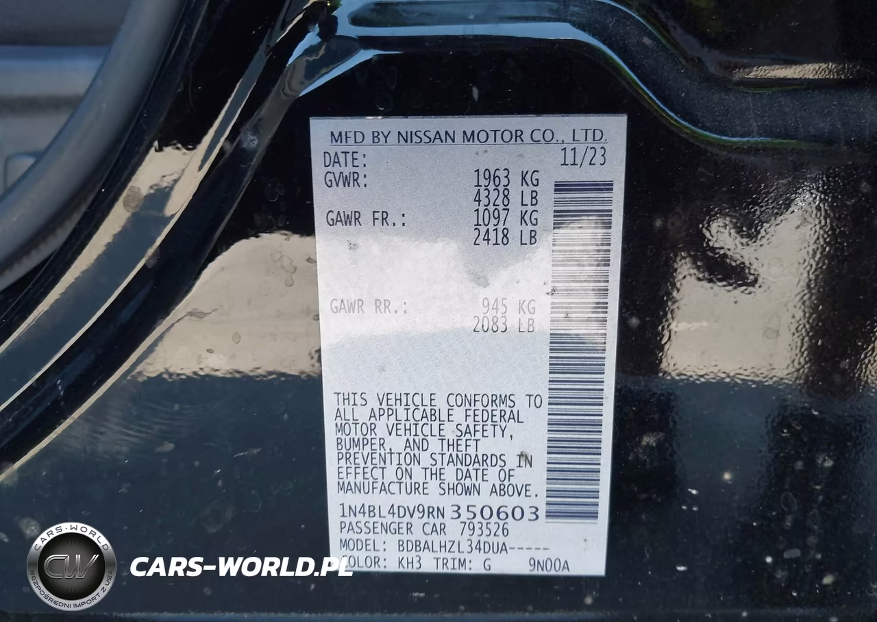 2024 Nissan Altima Sv Fwd VIN:1N4BL4DV9RN350603 - 9
