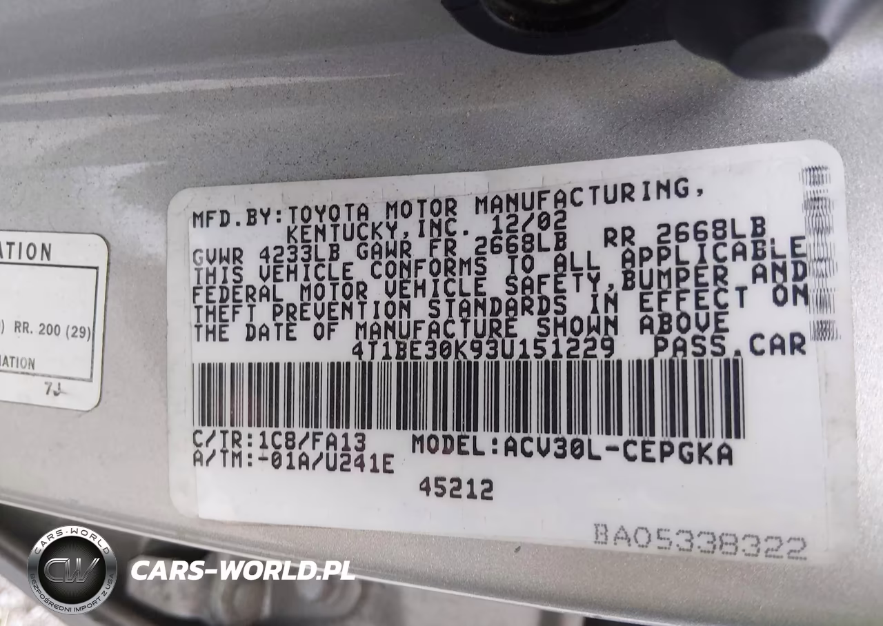 2003 Toyota Camry Xle VIN:4T1BE30K93U151229 - 9