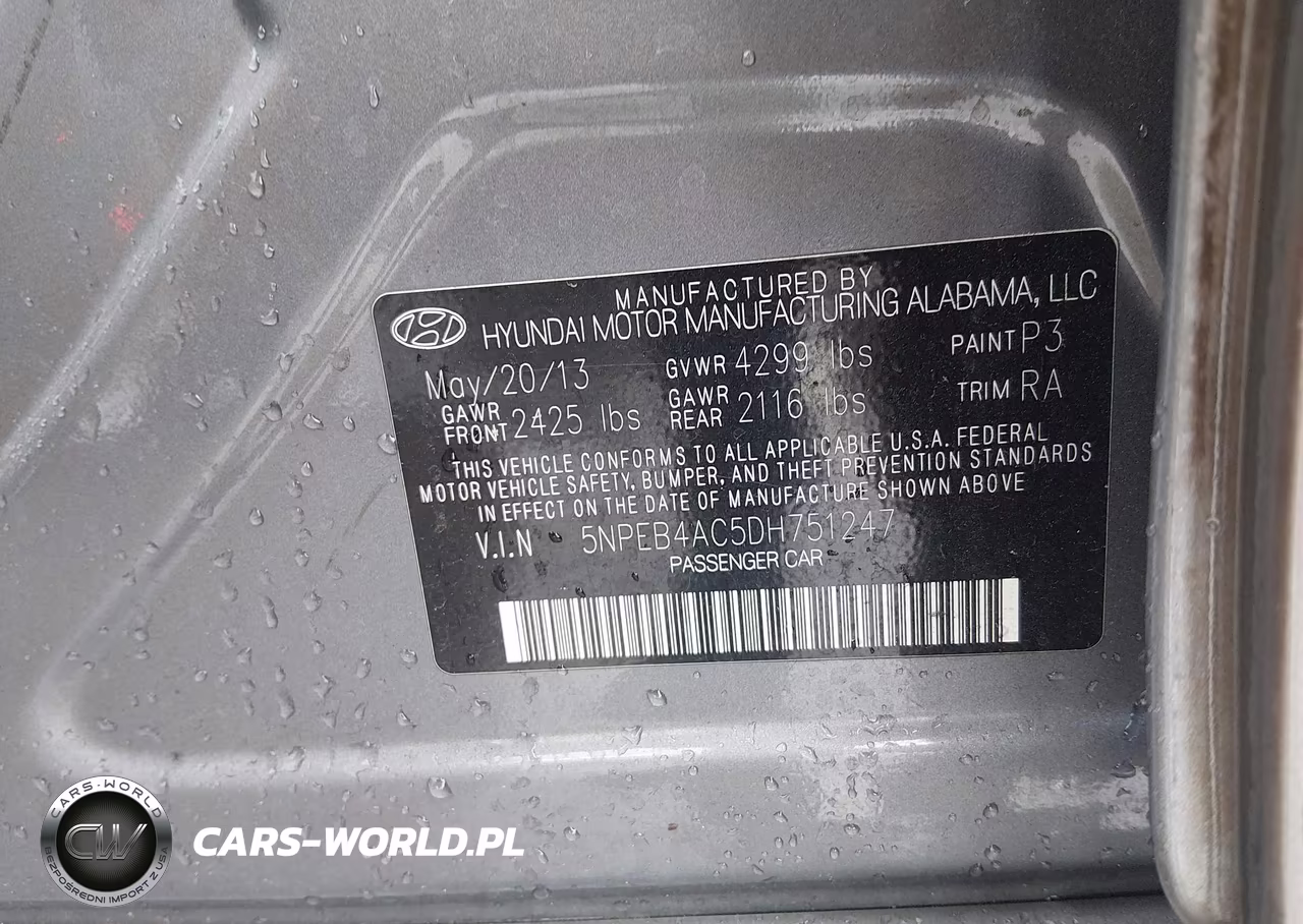 2013 Hyundai Sonata Gls VIN:5NPEB4AC5DH751247 - 9