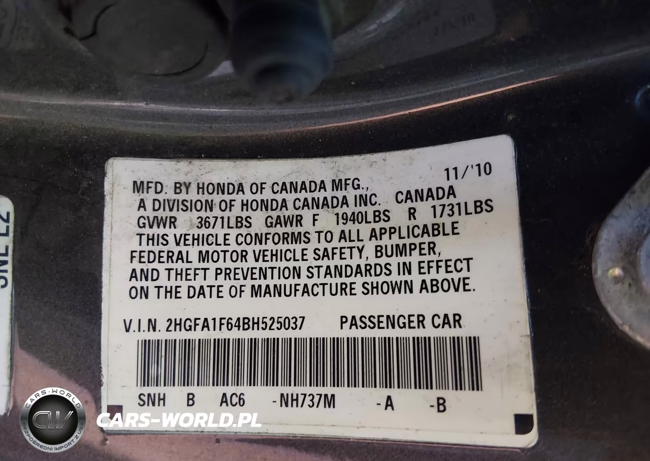 2011 Honda Civic Lx-S VIN:2HGFA1F64BH525037 - 9