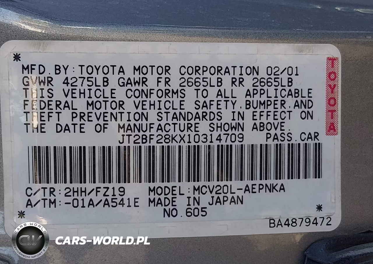 2001 Toyota Camry Le V6 VIN:JT2BF28KX10314709 - 9
