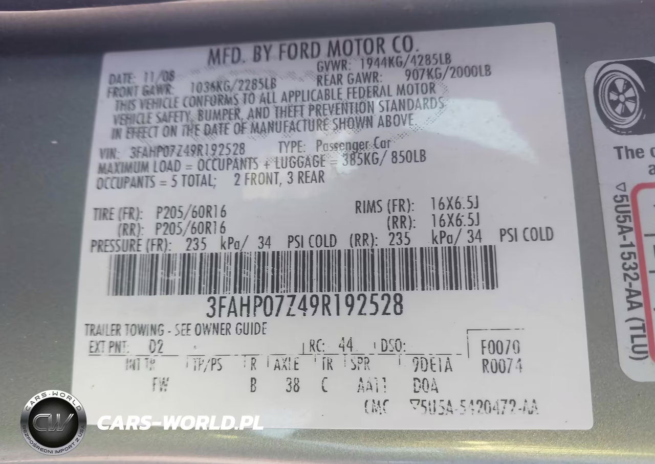 2009 Ford Fusion Se VIN:3FAHP07Z49R192528 - 9