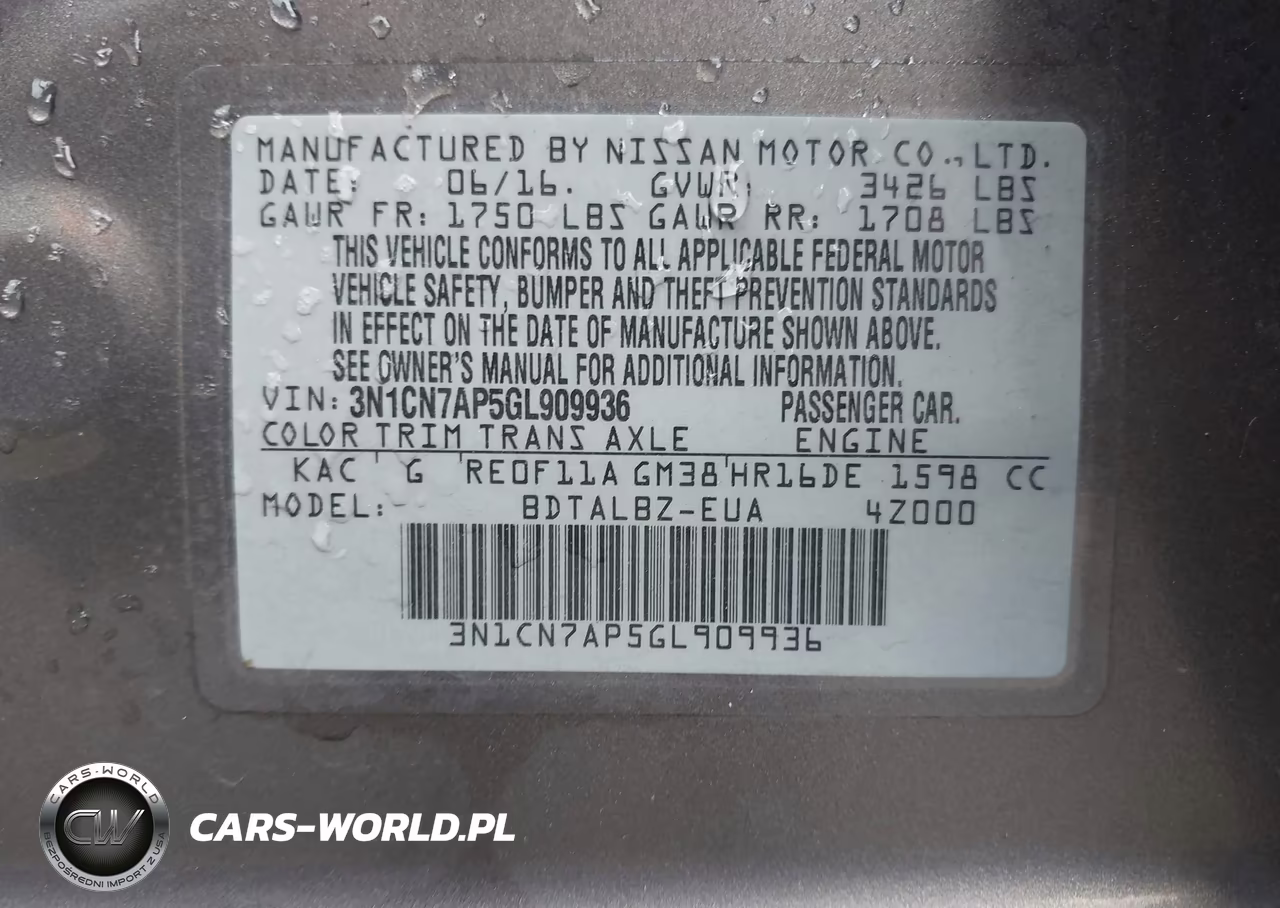 2016 Nissan Versa 1.6 Sv VIN:3N1CN7AP5GL909936 - 9