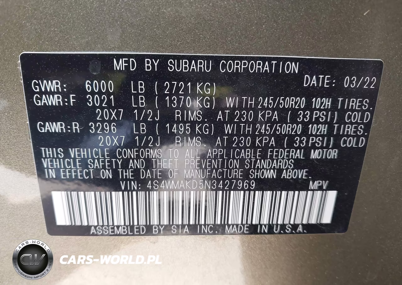 2022 Subaru Ascent Limited VIN:4S4WMAKD5N3427969 - 9