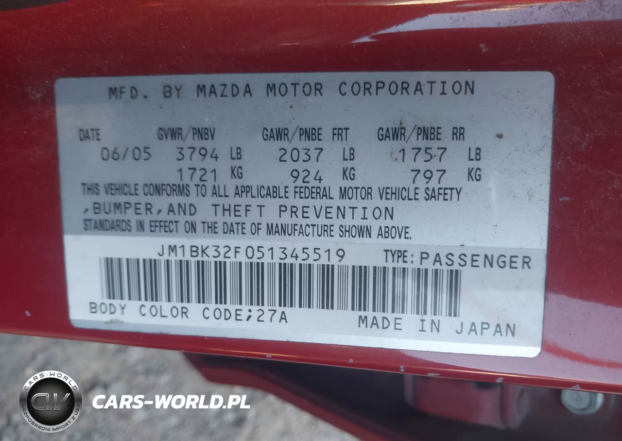 2005 Mazda Mazda3 I VIN:JM1BK32F051345519 - 9