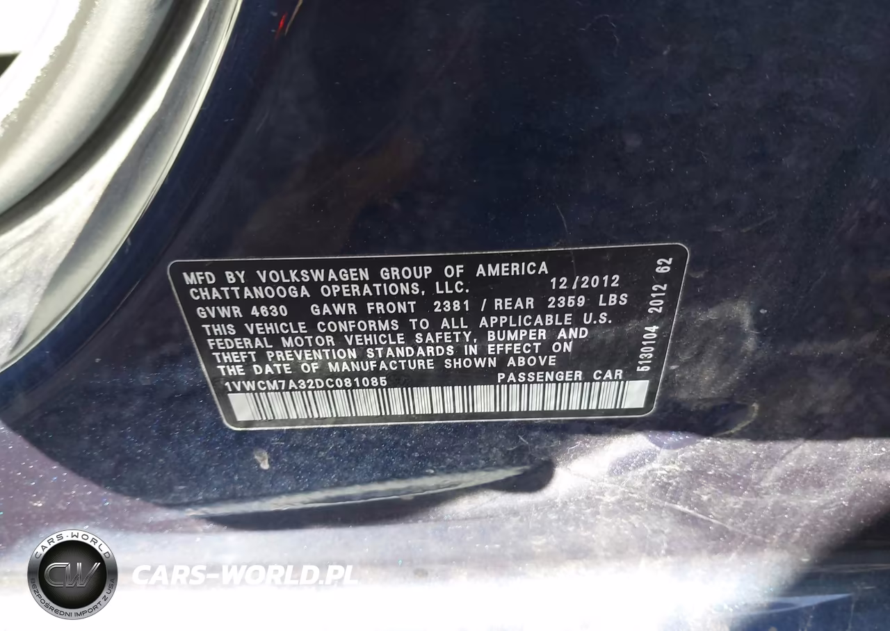 2013 Volkswagen Passat 3.6L V6 Sel Premium VIN:1VWCM7A32DC081085 - 9