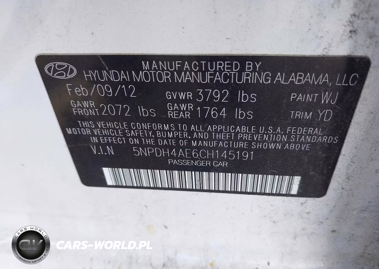 2012 Hyundai Elantra Gls VIN:5NPDH4AE6CH145191 - 9