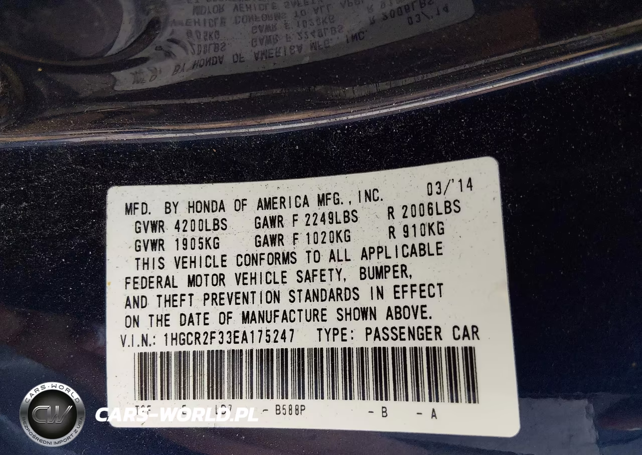 2014 Honda Accord Lx VIN:1HGCR2F33EA175247 - 9