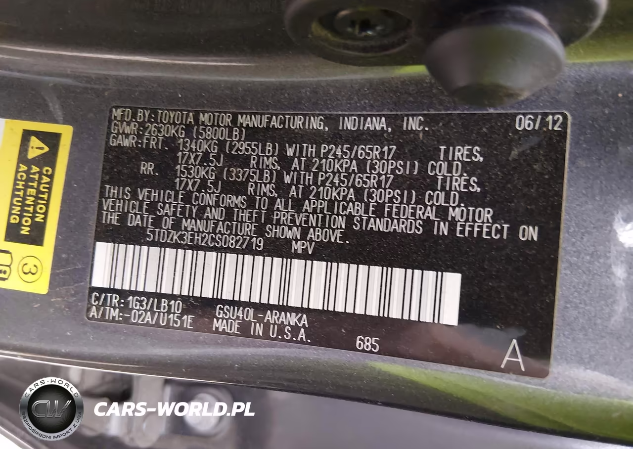 2012 Toyota Highlander Se V6 VIN:5TDZK3EH2CS082719 - 9